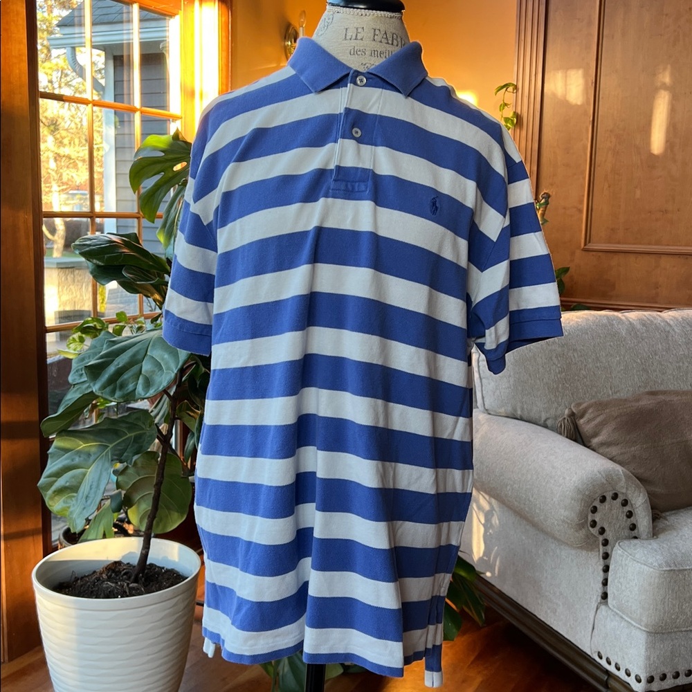 Polo Ralph Lauren Blue and White Striped Men's Shirt Vintage Classic XL cotton